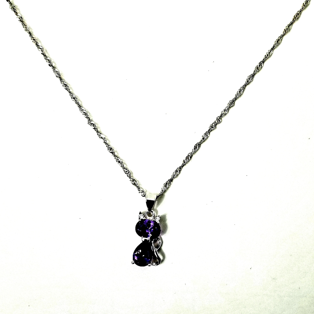 KITTY PENDENT CZ Amethyst crystal silver necklace